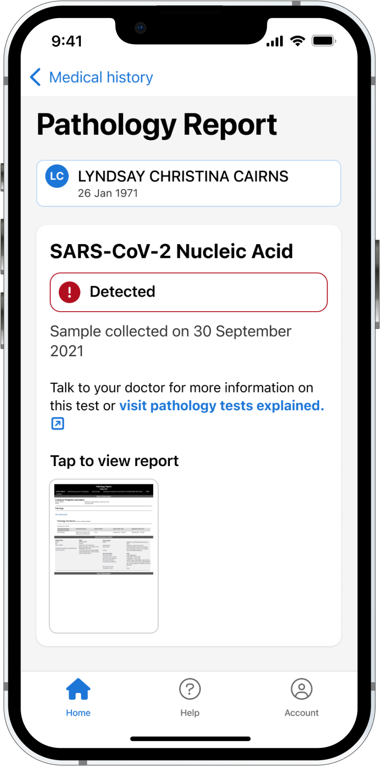 my health app check pathology results screenshot