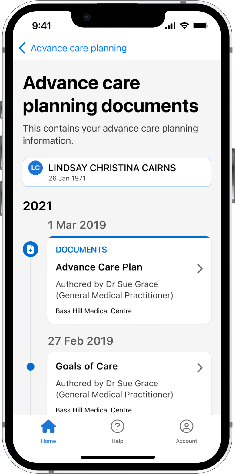 my health app keep track of care planning documents screenshot