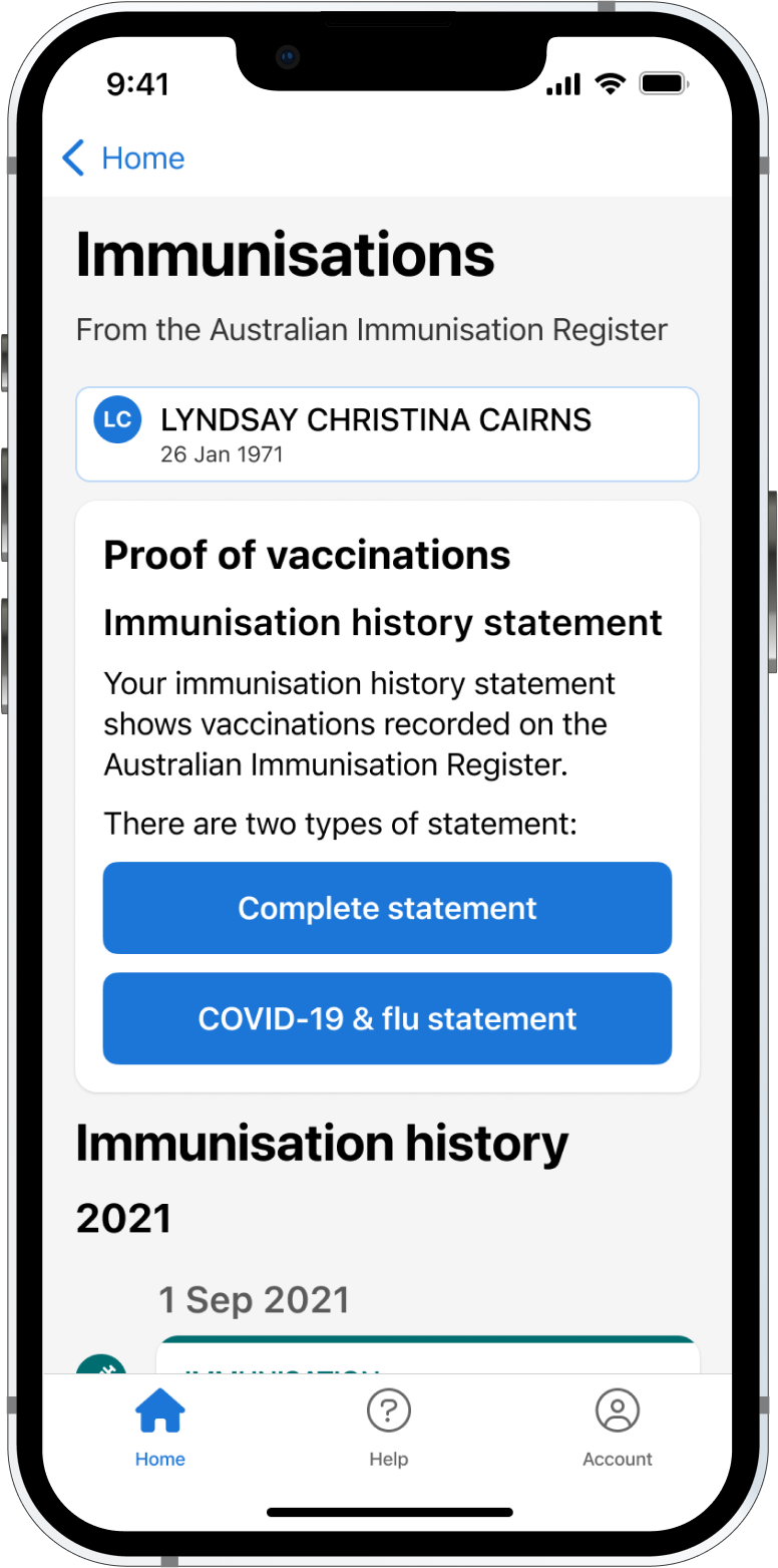 my health app manage vaccinations and immunisations screenshot