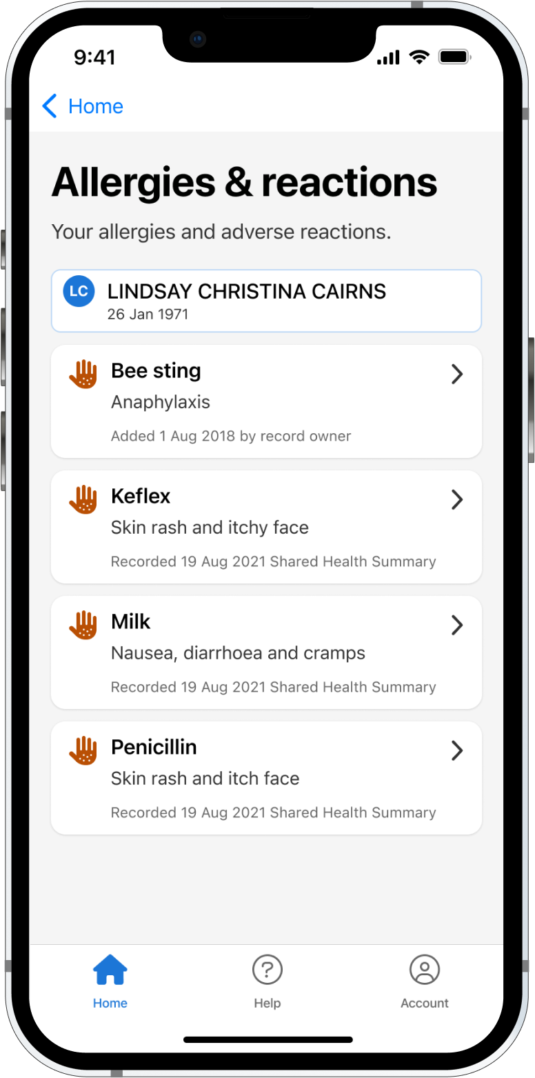 my health app track allergies and reactions screenshot