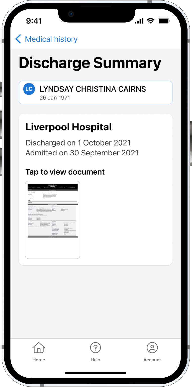 my health app view hospital discharge summaries screenshot