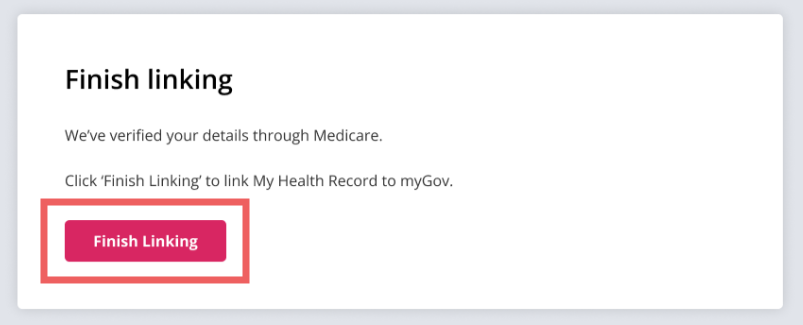 Finish linking My Health Record to myGov Screenshot of how to finish linking My Health Record to myGov