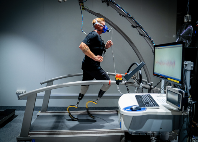 Image of a man with blades running on a treadmill