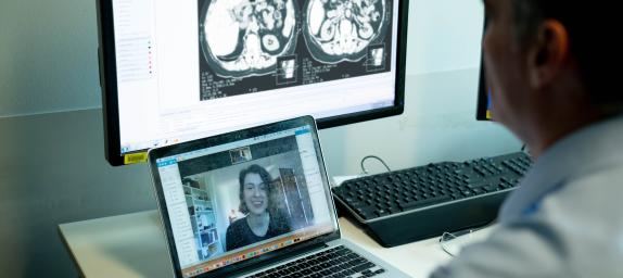 A doctor having a telehealth consultation with a patient