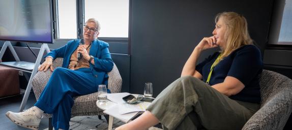 Lyn McGrath speaks while Amanda Cattermole listens