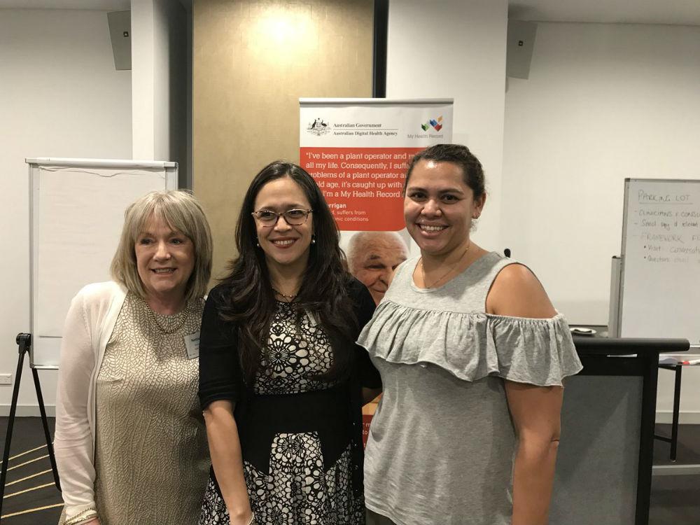 Chief Clinical Information Officer, Dr Monica Trujillo (centre) with Nettie and Vanessa from Cystic Fibrosis Australia at the Listening Forum.