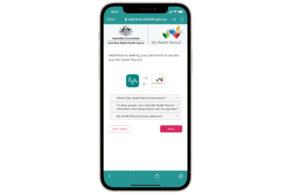 Step 6. Give HealthNow permission to access your record