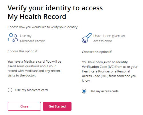 'Verify your identity to access My Health Record' screenshot