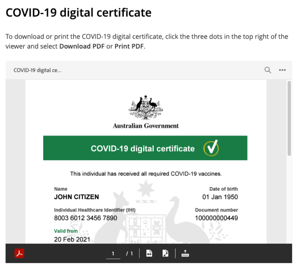 covid test travel certificate australia