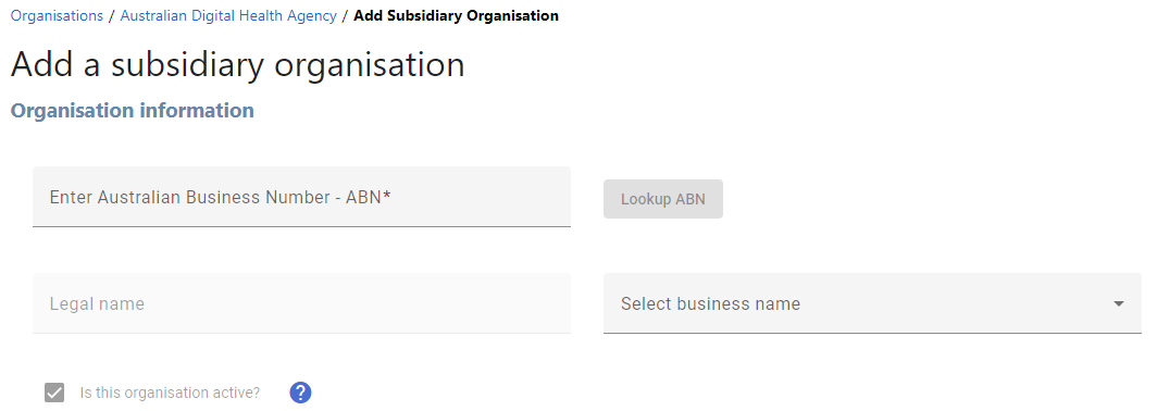 Add a subsidiary organisation
