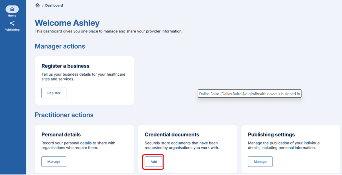 Add or manage credential documents screenshot