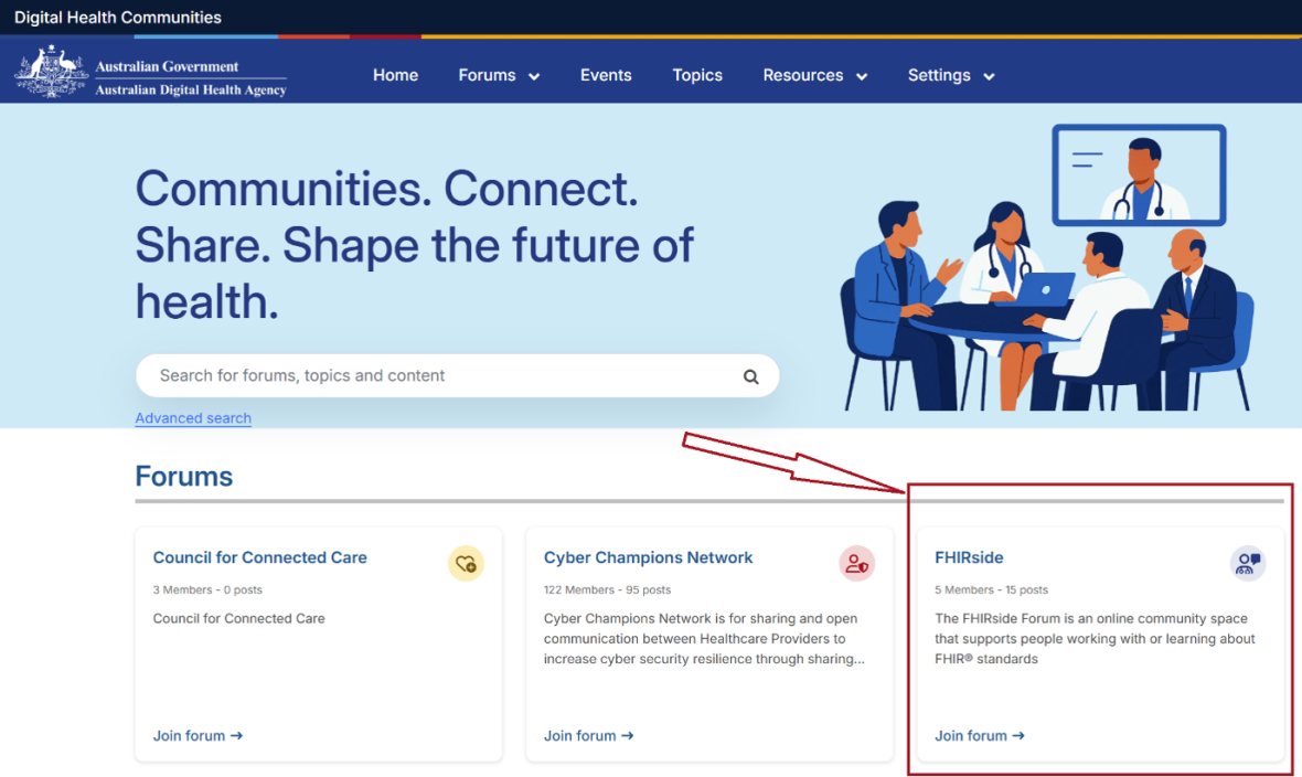 Digital Health Communities Fhirside Forums screenshot