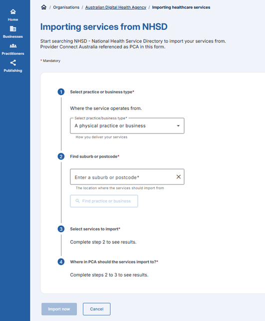 Import services from NHSD 2 screenshot