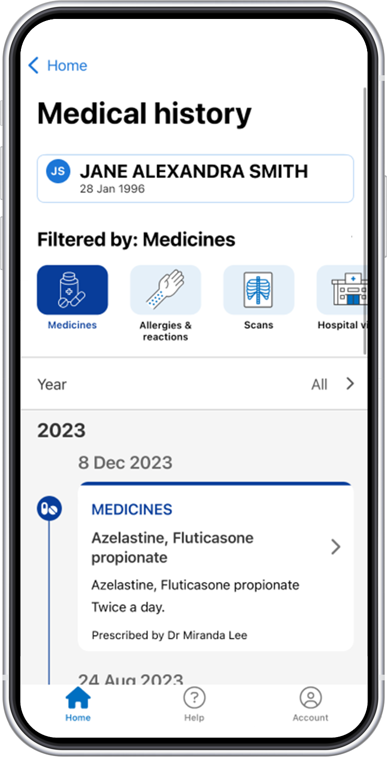 Myhealth app view medicine information screenshot