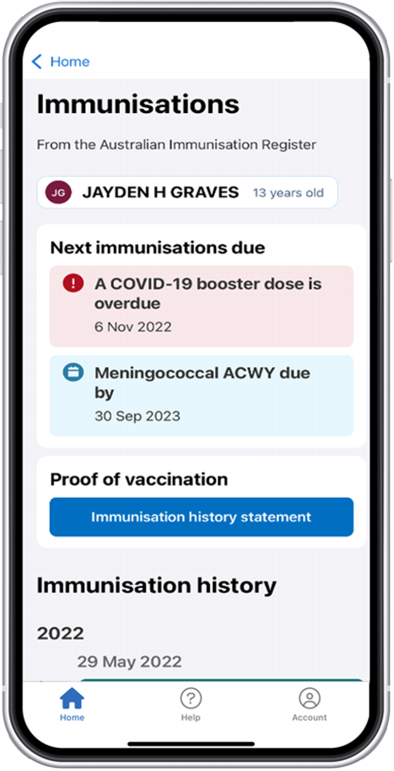 my health app vaccinations and immunisations