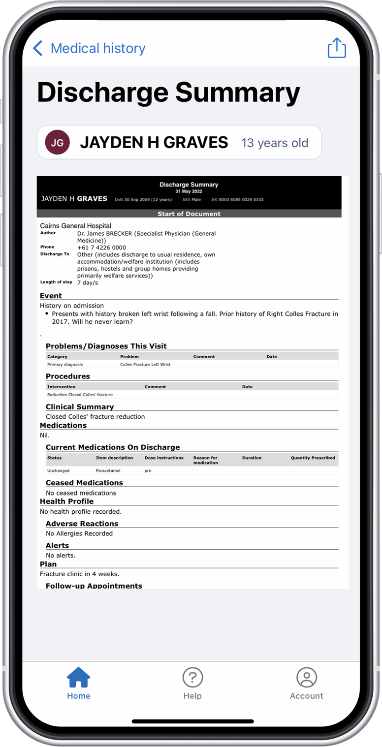 my health app discharge summary