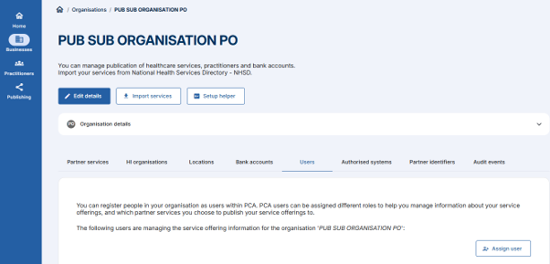 PCA - Click on organisation name tile