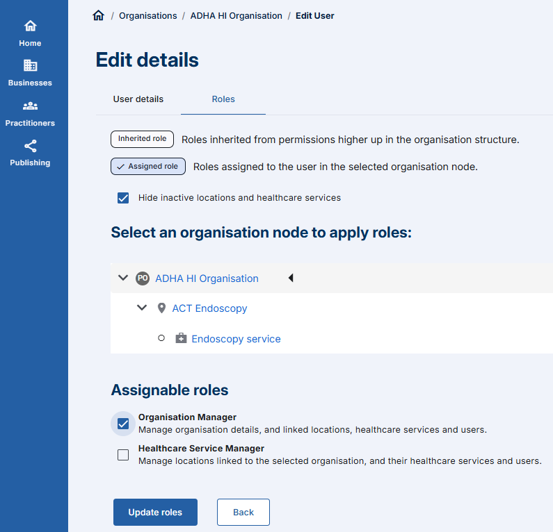 PCA - Click on the Roles tab tile