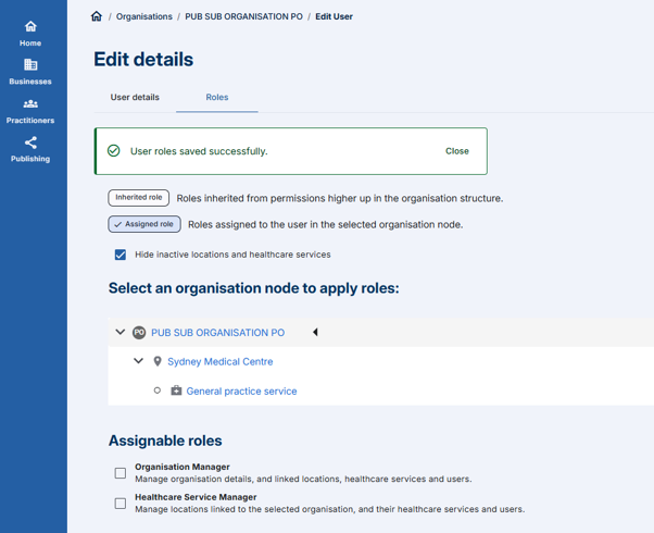PCA - Click on Update roles tile