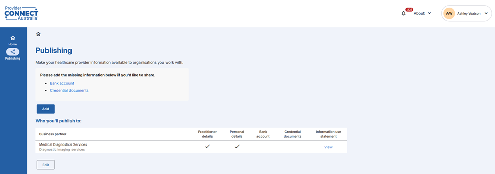 Publish my practitioner details screenshot