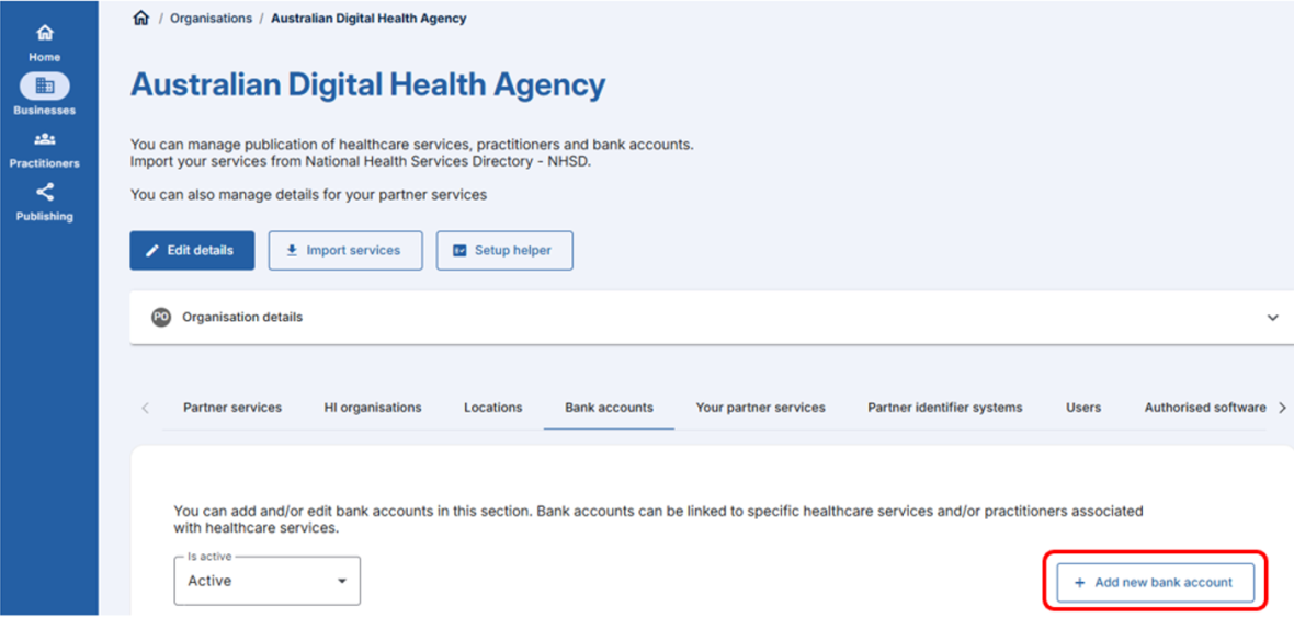 Add or manage bank accounts screenshot