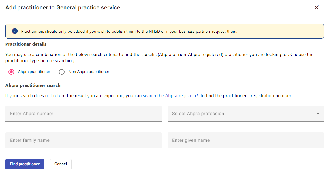 Add practitioners to a healthcare service screenshot