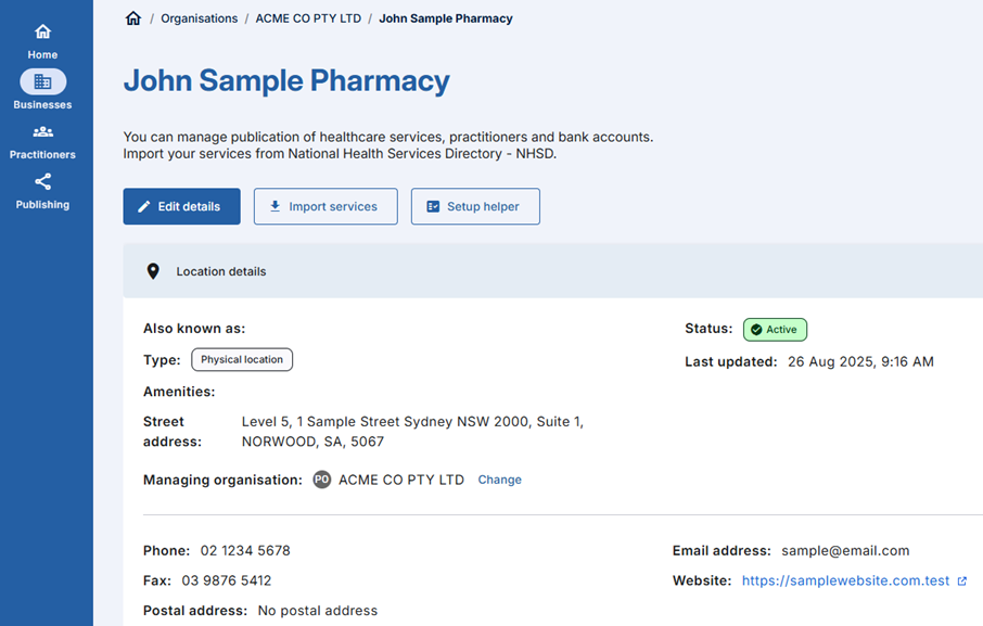 Transfer ownership of a location screenshot